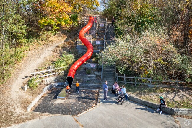 The Big Red Slide in Somerset Reservoir is a favorite spot for kids and families.