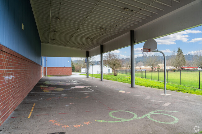 Cesar Chavez Elementary School has covered basketball courts for students to play on in Eugene.