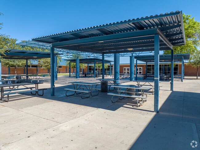 Carl Hayden High School has an outdoor covered seating area for students.