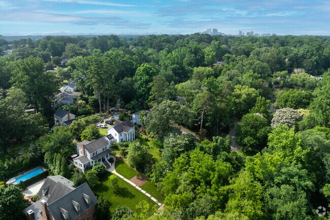 The neighborhood of Fallon Park is surrounded by lush trees.