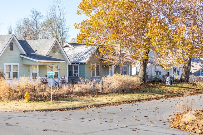 The homes in Bruner have mature trees.