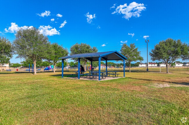 Covered picnic pavilion for students at Rees Elementary School in Briar Village, TX.