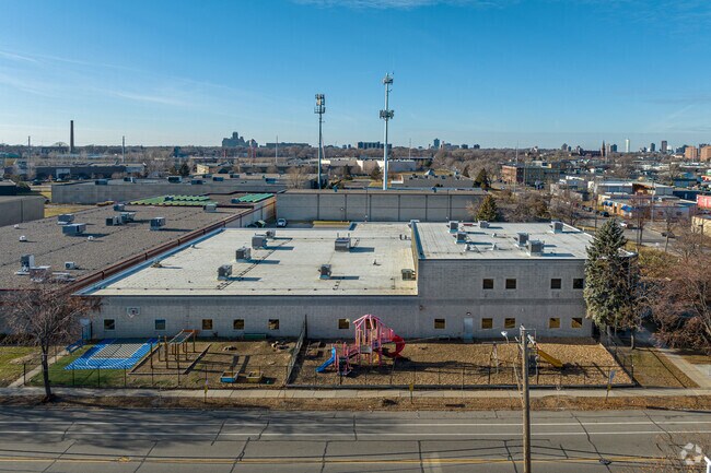 There is a playground on the east side of Skyline Math And Science Academy.