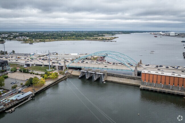 Take in the scenic views of the I-195 Bridge over the Providence River, Providence, RI.
