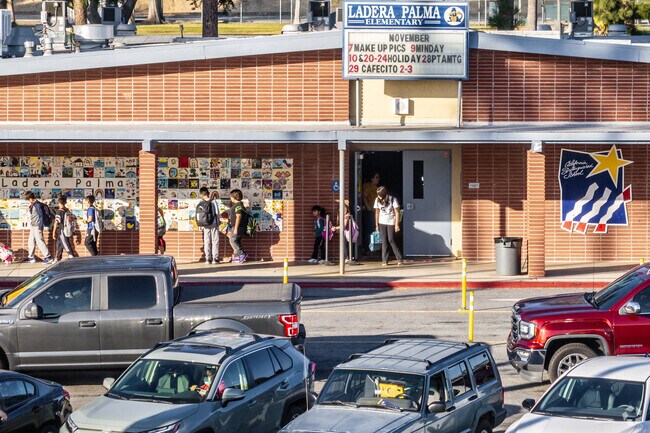Ladera Palma students at the entrance of their elementary school in La Habra City.