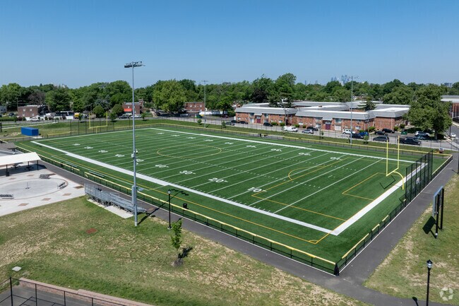 Whitman Park has a beautiful football field for games to be played.