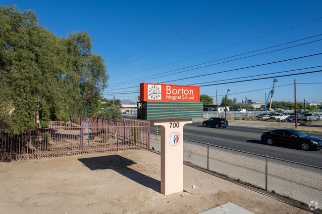 The pilon sign sits on the 22nd Street side of Borton Magnet School.