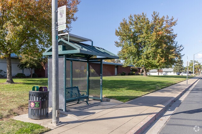 Public bus stops can be found on many of the streets in Downtown Lodi.