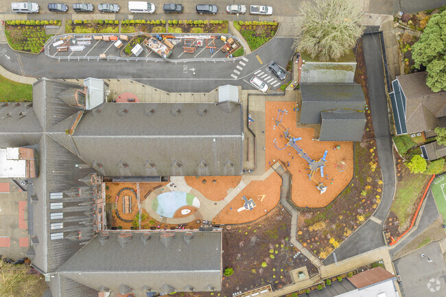 Overhead look at the playground are for the younger students at Annie Wright School.
