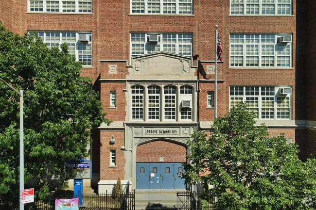 Front entrance and student drop off at PS 185 in Fort Hamilton.