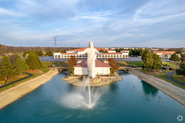 Solid Rock Church in Turtle Creek Township features a statue of Lux Mundi.