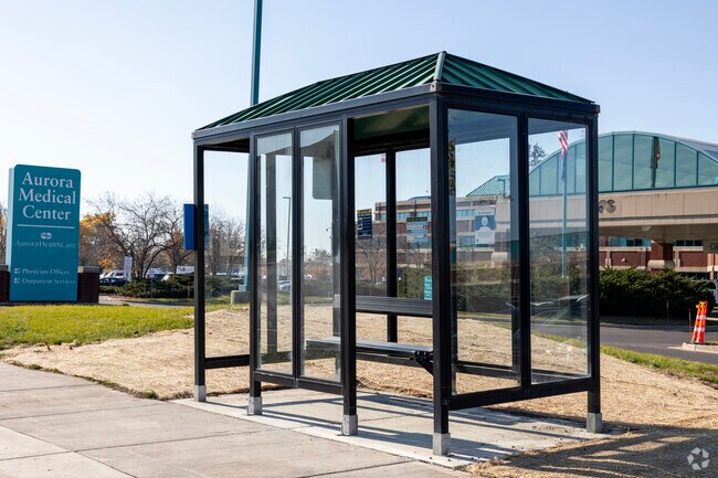Public transit stops can be found sporadically in River Crossing.