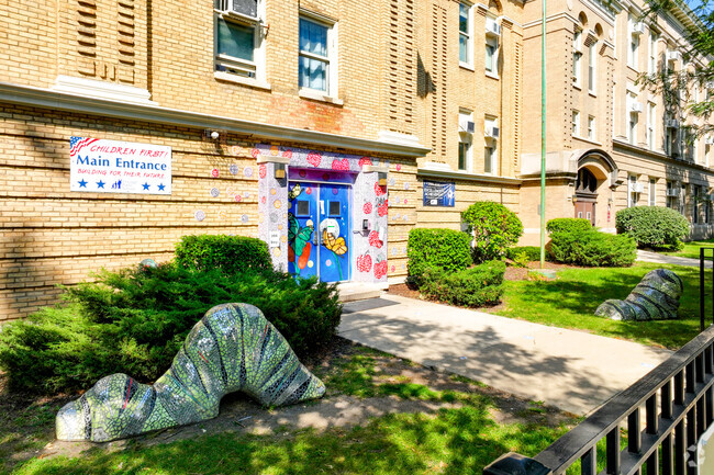 The main entrance to the Howe School of Excellence is colorfully decorated in Austin.