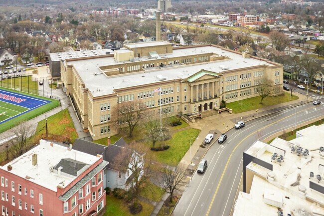 Aerial view of James Monroe Middle School.