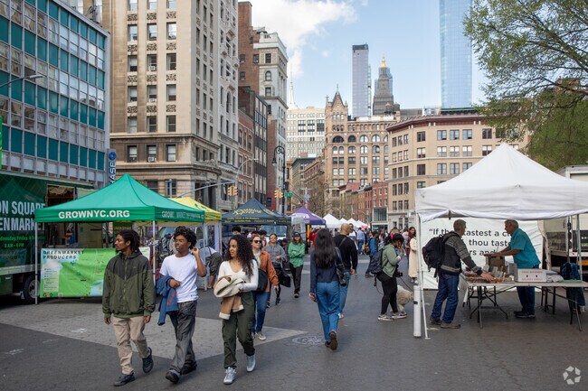 Union Square market is a central hub in the Flatiron District on certain days of the week.