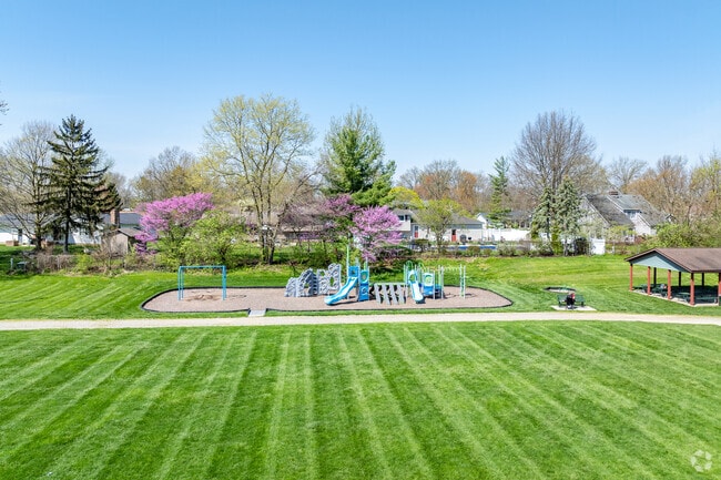Ray Lewis Park in Marysville, Ohio features a playground for children.