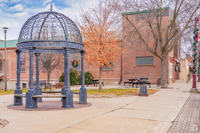 Towne Square Park in downtown Redwood Falls offers a relaxing break from shopping.