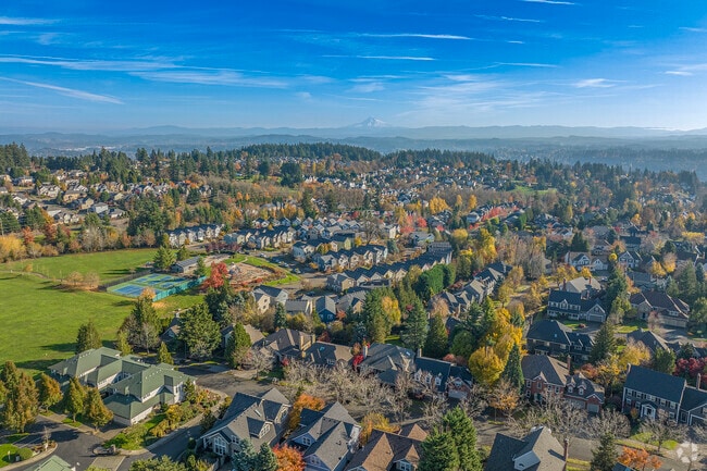 Establishing aerial view of the residential neighborhood of Parker Crest in West Linn.