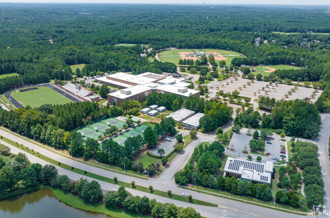 Aerial view of Middle Creek High School located in Middle Creek, Apex NC.