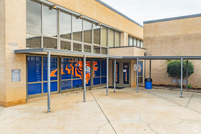 Randleman High School entrance close up.
