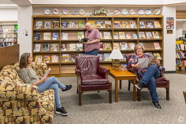 The Kirtland Library offers comfortable nooks to cozy up and read or catch up with friends.