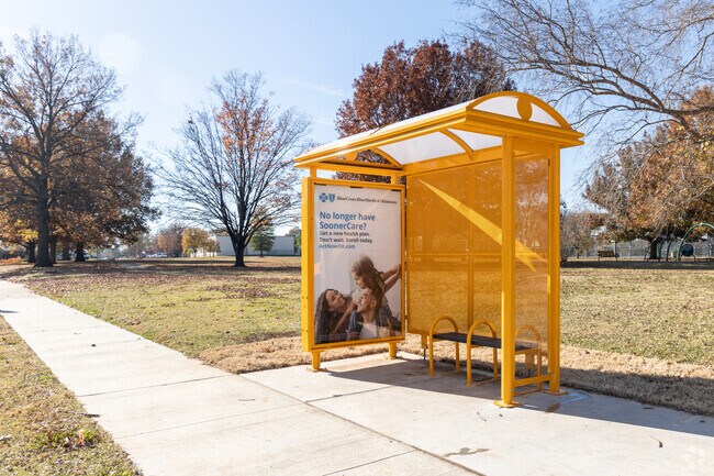 Western Village has multiple convenient stops to hop on a Tulsa Transit bus.
