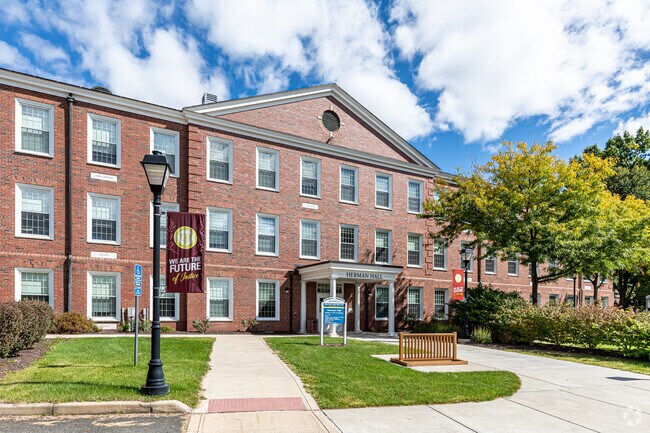 Western New England University brick buildings are located near the Sixteen Acres neighborhood.
