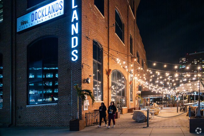 In summer, Docklands Riverfront’s outdoor bar is popular with Downtown Wilmington folks.