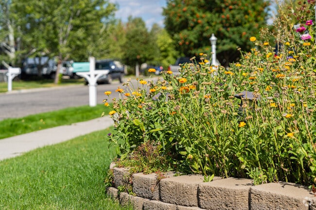Beautiful flowers help to brighten up this home in Bozeman Ponds.