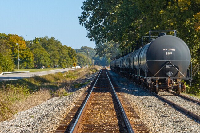 Maceo has a train track that runs from east to west through the town.