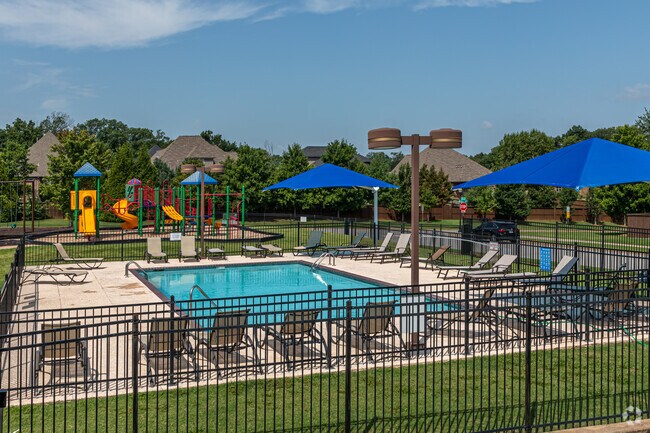 The Little Flock neighborhood has many amenities like a pool, playground, and basketball courts.