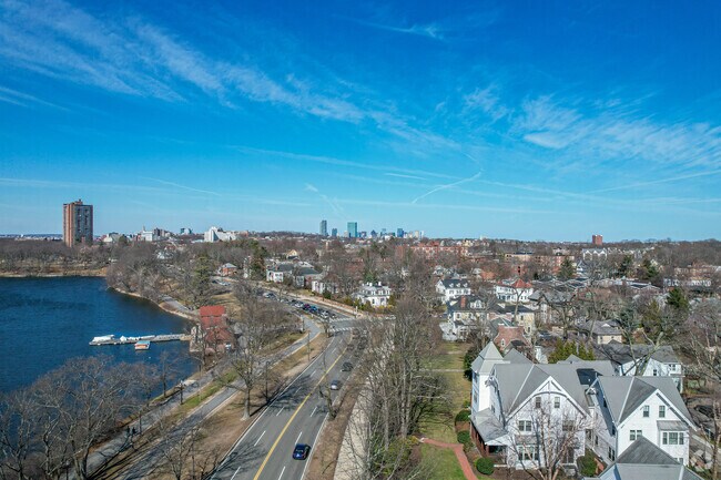 Jamaica Hill-Pond neighborhood overview with Boston skyline.