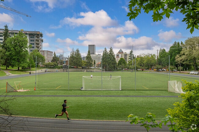 Locals practice soccer skills at the fields of Duniway Park in Council Crest, Portland.