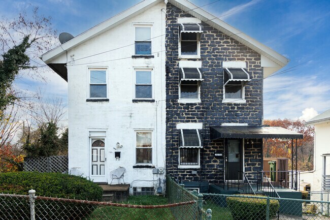 Duplex homes appear alongside row houses throughout Baltimore’s Shipley Hill.