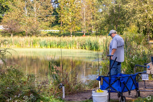 Goddard Park offers a quiet fishing pond amid wooded scenery.