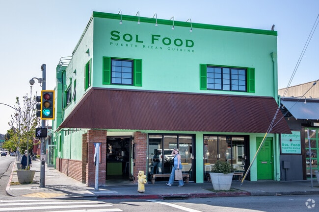 The popular Sol Food restaurant has a distinctive green building in town.