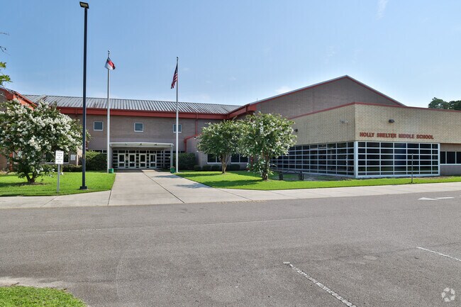 Holly Shelter Middle’s campus sits amid friendly neighborhoods, perfect for families seeking community connection.