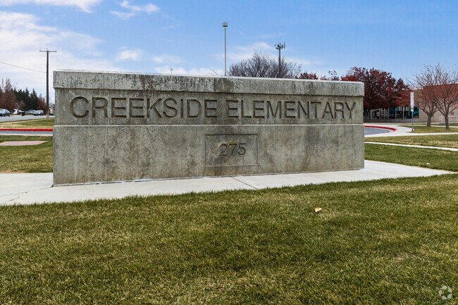 Creekside Elementary School in West Kaysville has a sturdy concrete sign by its entrance.