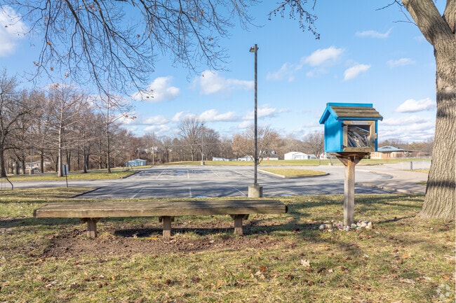 Monroe Elementary School has a little library outside the main entrance.