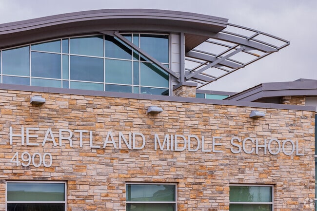 Close up shot of the text of Heartland Middle School.