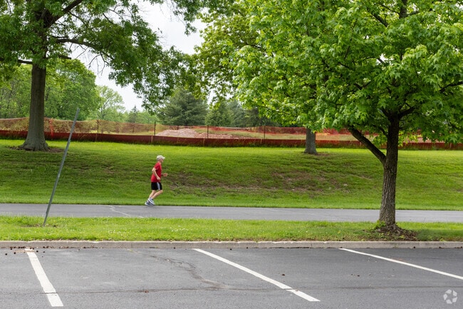 A fitness trail winds through Harbin Park, the city’s largest green space.