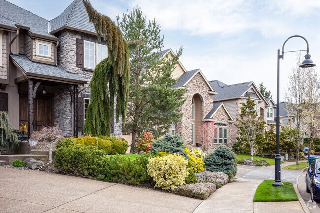 Well-maintained landscaping is a frequent sight in the Rock Creek neighborhood.