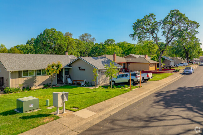 Row of peaceful homes welcomes visitors and locals to enjoy the quiet atmosphere.
