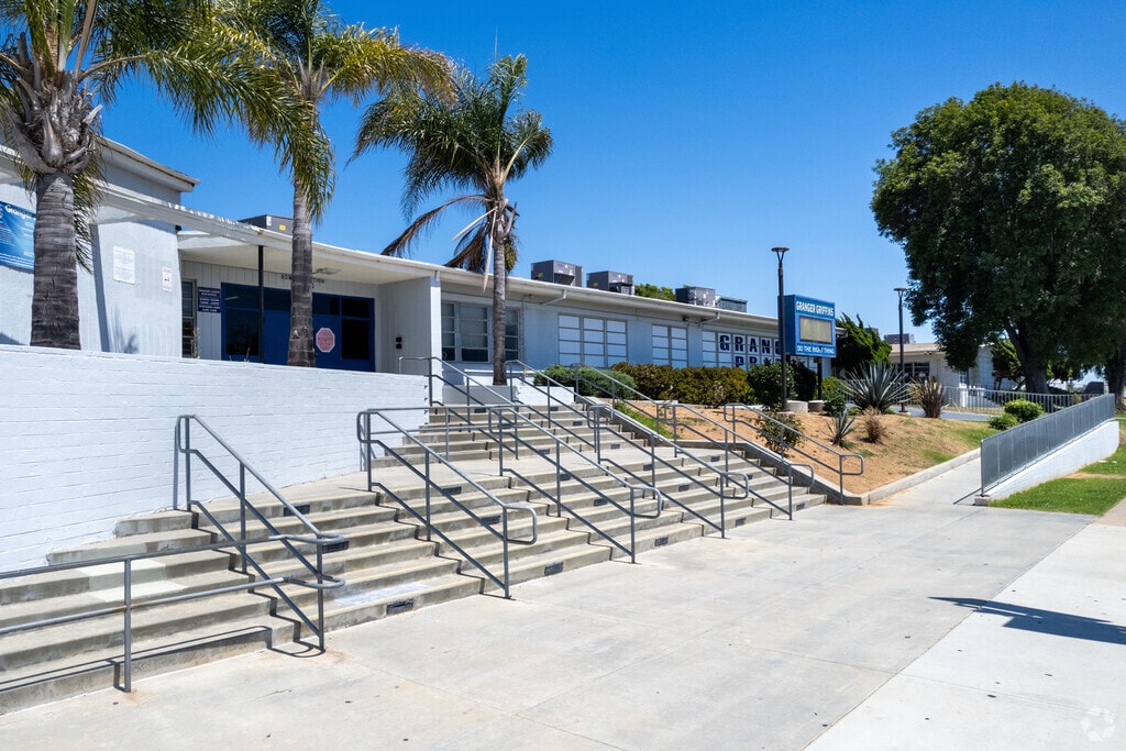 An entrance view to Granger Junior High School in Lincoln Acres.