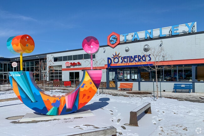 A colorful installation greets visitors outside Stanley Marketplace in North Aurora.