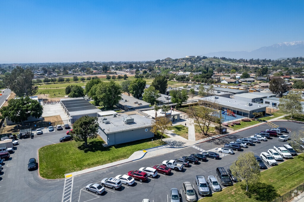 The Pedley Elementary School offers a sprawling campus when viewed from above.