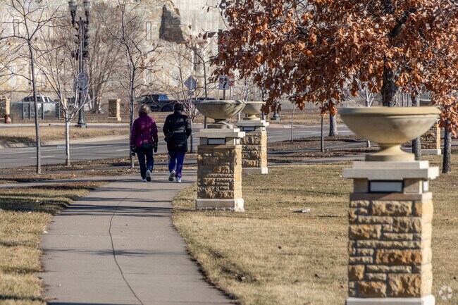 West Seventh's Mississippi River walking paths has many unique stone and metal artworks.