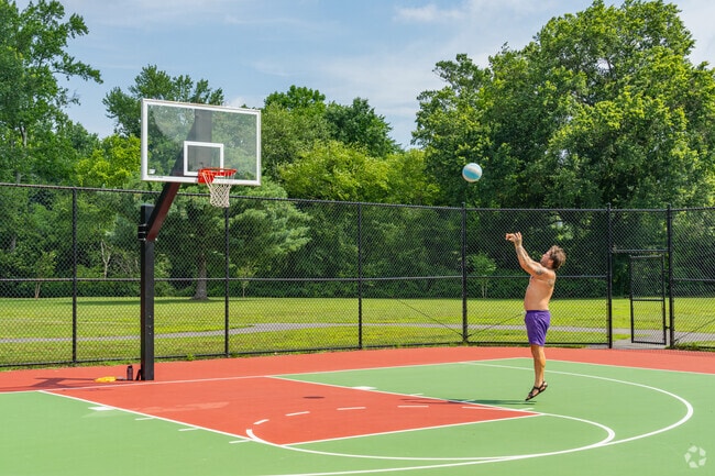 Perfect your jump shot on the new basketball courts at Mill Dam Park.