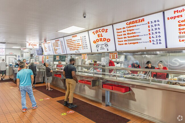 Tacos El Gordo is a famous purveyor of authentic Mexican street tacos.