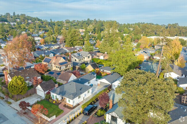 An aerial view of various homes in Carlmont.